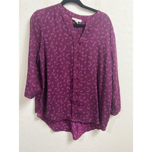 Dana Buchman V Neck Maroon Fun Geometric Print Blouse Sz XL Tunic Length - Picture 1 of 7